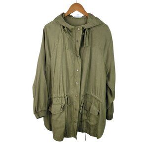 Jane Delancey Field Jacket Plus 1X Snap Zip Up Military Hooded Cinch Waist Green